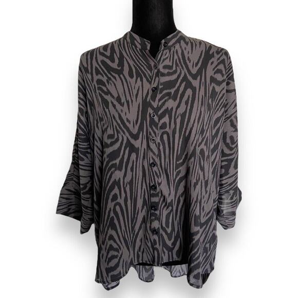 Torrid Womens Shirt Sz 00 M L‎ 10 Deep Black Gray Zebra Print Blouse Chiffon NEW - Picture 5 of 11